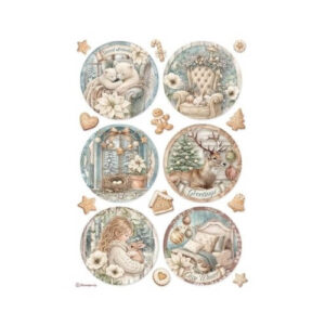 Rijstpapier A4 White Christmas 6 Rounds Stamperia