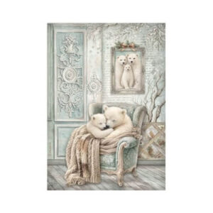 Rijstpapier A4 White Christmas Cozy Bears Stamperia