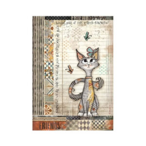 Rijstpapier Furry Friends Cat and Butterfly A4 Stamperia