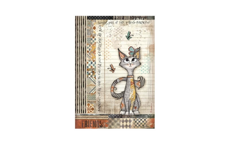 Rijstpapier Furry Friends Cat and Butterfly A4 Stamperia