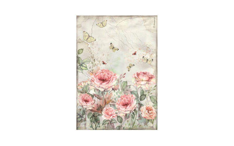 Rijstpapier House of Roses Rozen en Vlinders A4 Stamperia