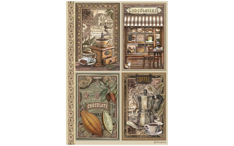 Rijstpapier Koffie-Chocola Kaarten Stamperia A4