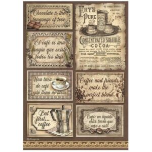 Rijstpapier Koffie-Chocola Labels Stamperia A4