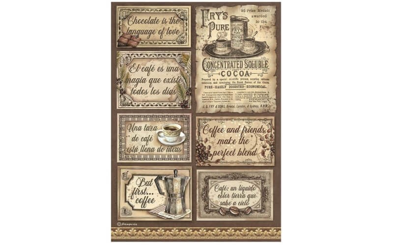 Rijstpapier Koffie-Chocola Labels Stamperia A4