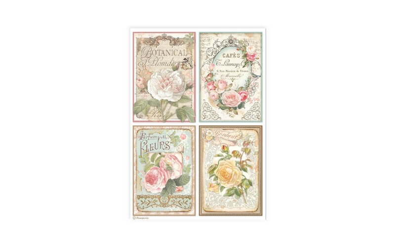 Rijstpapier Roses 4 Kaarten A4 Stamperia