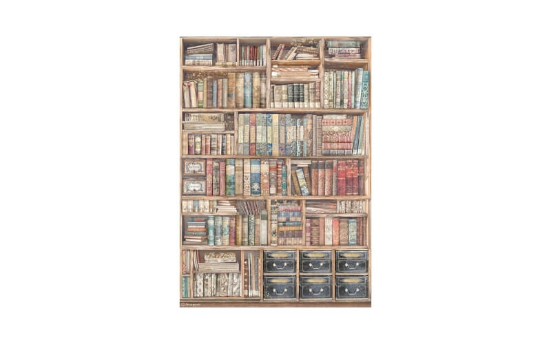 Rijstpapier Venetië Vintage Boekenkast Stamperia A4