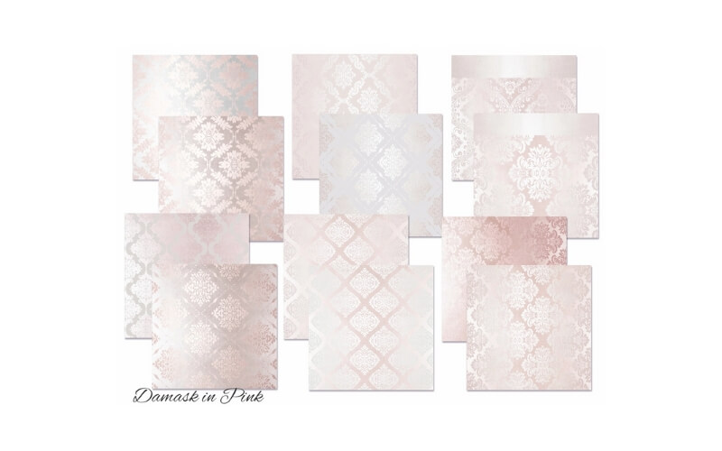 Plakboekpapier 20x20 Roze Damast Decorer