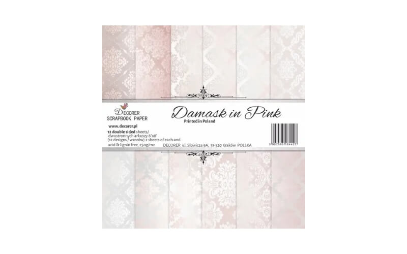 Plakboekpapier 20x20 Roze Damast Decorer