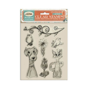 Stempels Furry Friends Dog Cat and Flower Stamperia