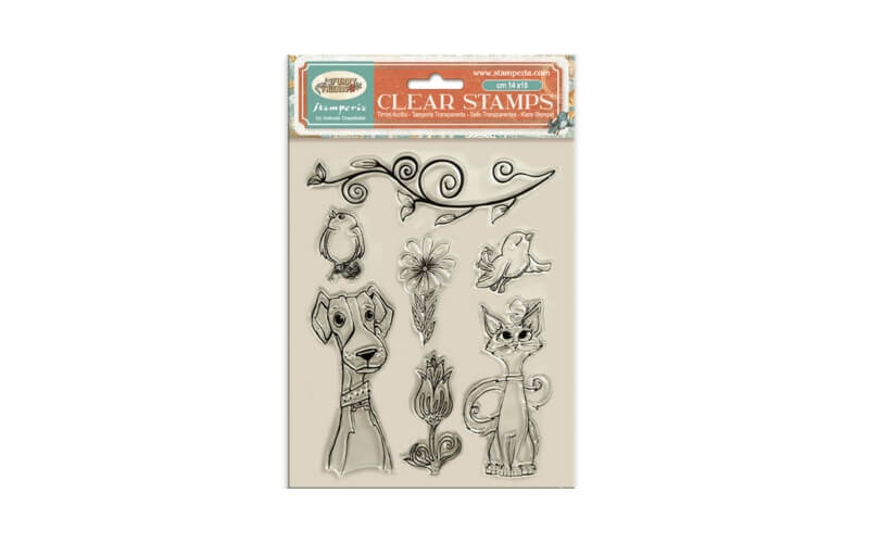 Stempels Furry Friends Dog Cat and Flower Stamperia
