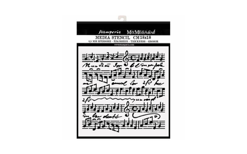 Stencil Bladmuziek 18x18cm Stamperia