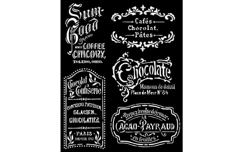 Stencil koffie en Chocola Borden Stamperia
