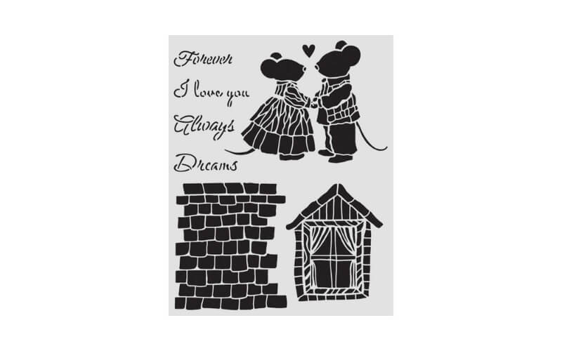 Stencil Family House and Mice 20x25 Stamperia
