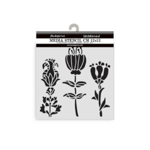 Stencil Furry Friends Stylized Flowers 12x12 Stamperia