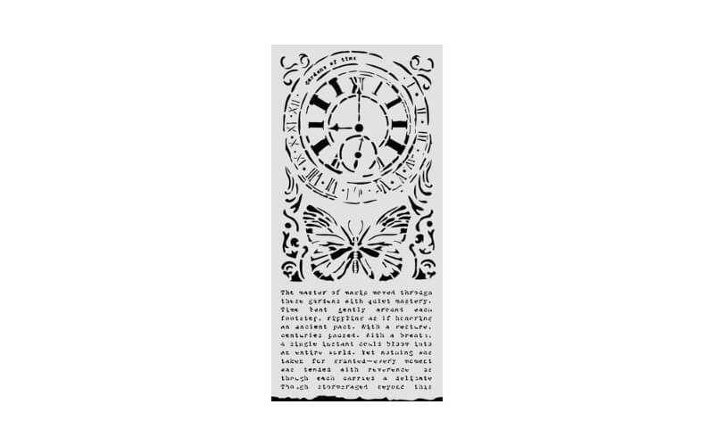 Stencil Gardens of Time Clock and Butterfly 12x25 Stamperia