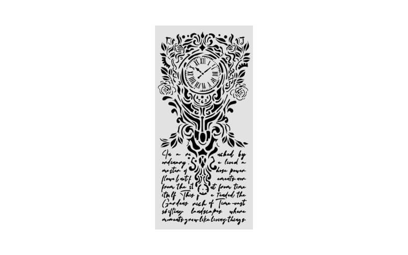 Stencil Gardens of Time Clock of Writing 12x25 Stamperia