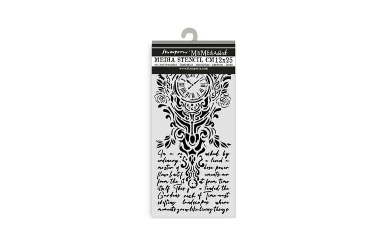Stencil Gardens of Time Clock of Writing 12x25 Stamperia