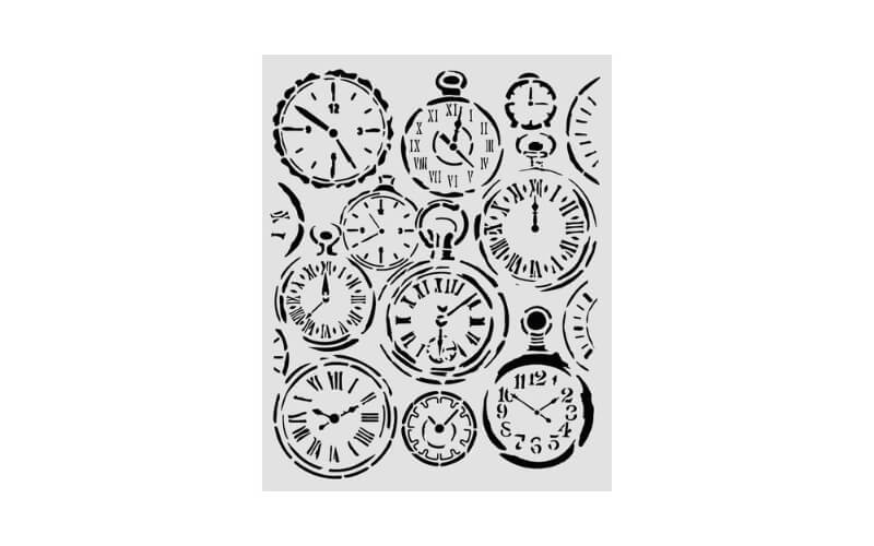 Stencil Gardens of Time Mixed Clocks 20x25 Stamperia