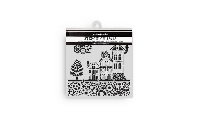 Stencil Gear up for Christmas houses 18x18 Stamperia