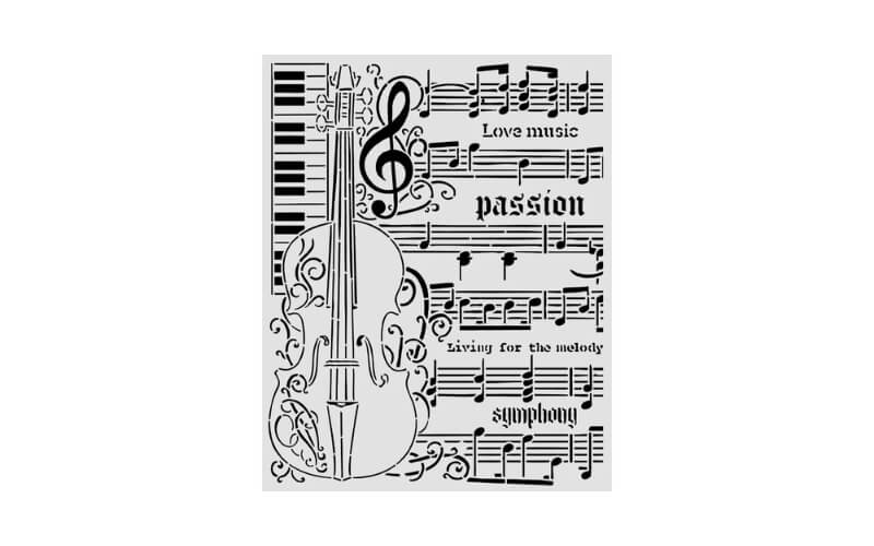 Stencil Symphony Violin 20x25 Stamperia