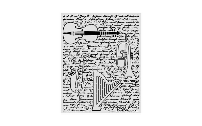 Stencil Symphony Violin, Trumpet, Harp 20x25 Stamperia