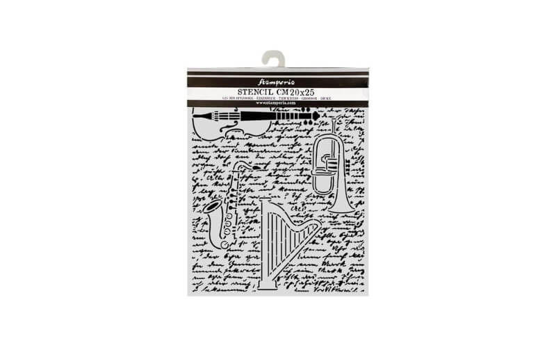 Stencil Symphony Violin, Trumpet, Harp 20x25 Stamperia